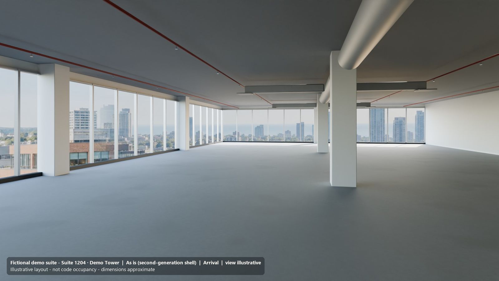 The same view of Suite 1204 as it is today: raw and empty.