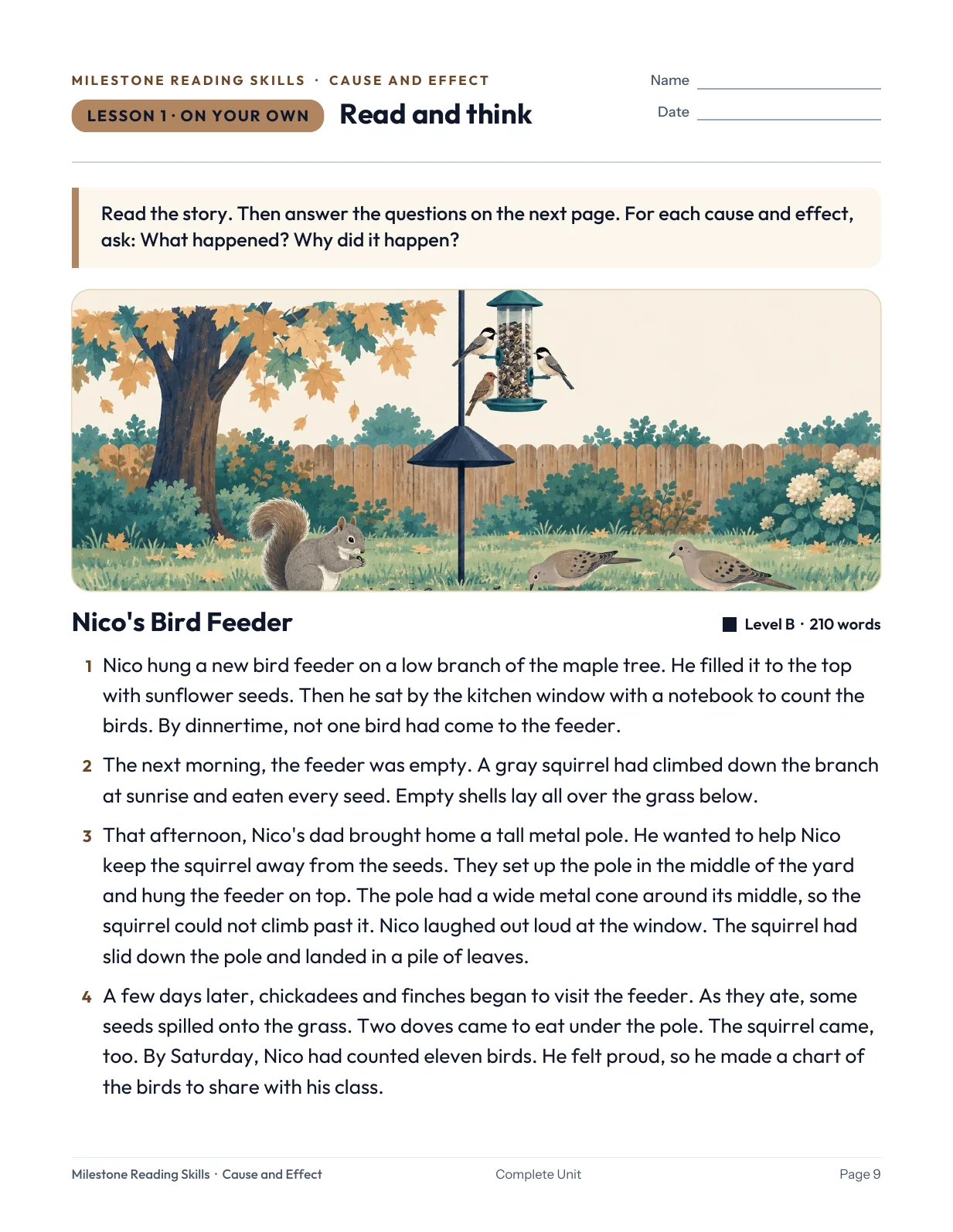 Actual student passage page from the Cause & Effect unit