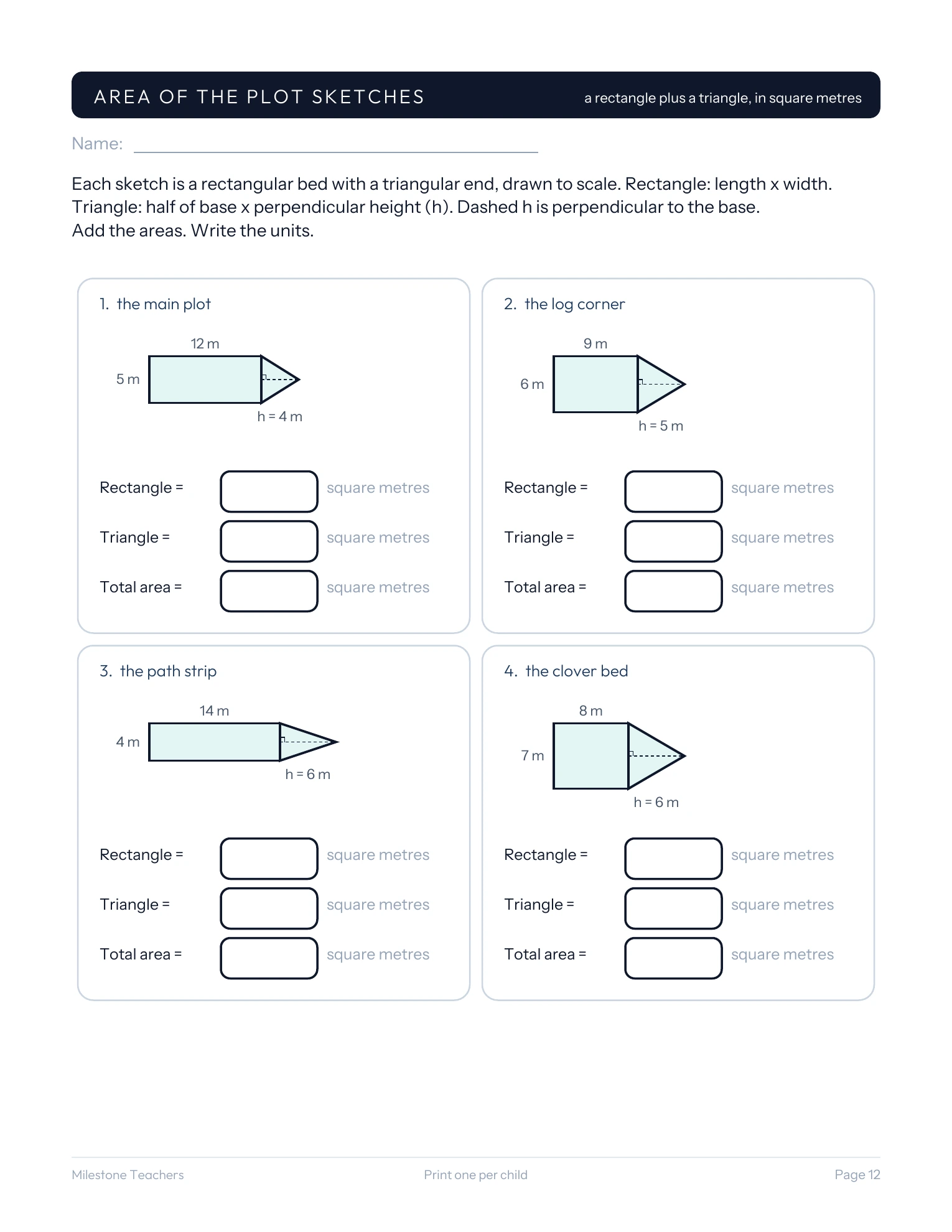 Grade 7, Plot Behind the Portable: area practice