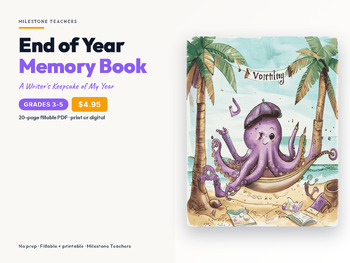 No-Prep Creative Writing End of Year Memory Book Grade 3 4 5 Printable (Grades 3-5) - first page preview