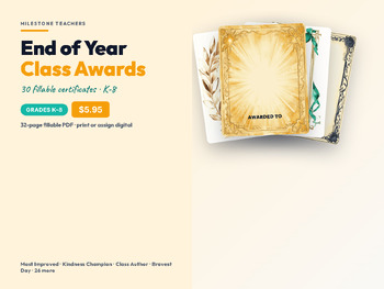 Free End of Year Awards Certificate Pack K-8 30 Class Awards Printable (Grades K-8) - first page preview